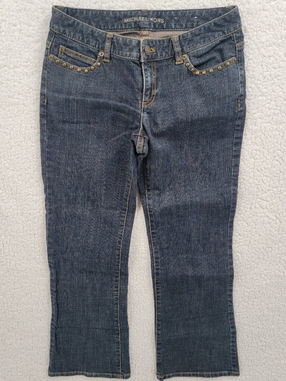Michael Kors Studded Flap Pocket Capri Jeans Womens 4P Dark Wash Crop Denim